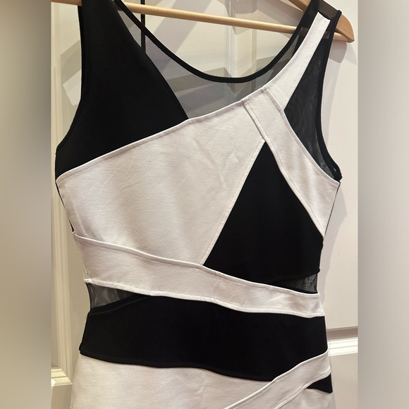 BEBE Mesh Bandage White and Black Mini Dress - Picture 3 of 5